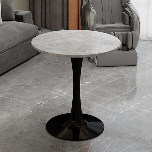 Table D’appoint Ronde - Table Basse Polyvalente - Salon Ou Salle à Manger - Marbre - Noir+gris Clair