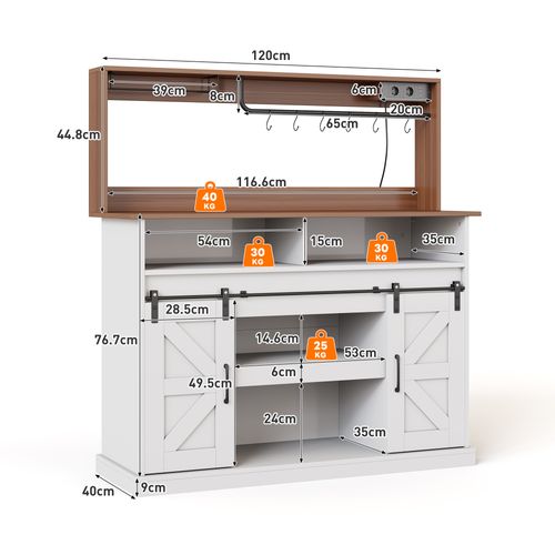 Buffet De Cuisine - Style Maison De Campagne - Verres - Ac + USB - Rangement - Portes Coulissantes