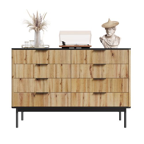 Buffet De Rangement Moderne - 8 Tiroirs - Commode Salon Salle à Manger - Mdf - Naturel Et Noir