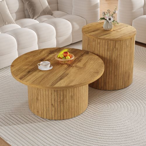 Tables Gigognes - Lot De 2 - Table Basse Et Table D’appoint - Mdf - Bois Naturel