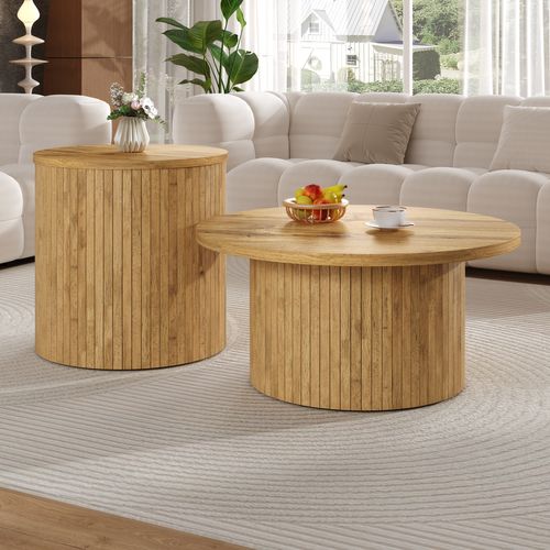 Tables Gigognes - Lot De 2 - Table Basse Et Table D’appoint - Mdf - Bois Naturel