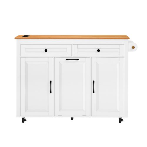 Îlot De Cuisine Sur Roulettes - Table à Manger Extensible Avec Prises - Étagères Réglables - Blanc