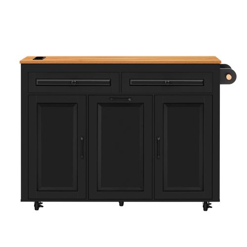 Îlot De Cuisine - Cuisine Extensible Sur Roulettes Avec Prises - Étagères Réglables - Mdf - Noir