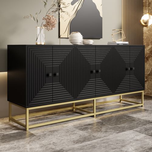 Buffet Moderne - Surface Mate -3 Paires De Portes -meuble De Rangement -panneaux De Particules -noir