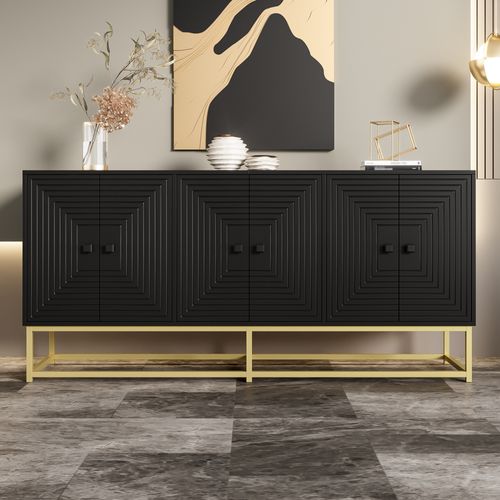 Buffet Moderne - Surface Mate -3 Paires De Portes -meuble De Rangement -panneaux De Particules -noir