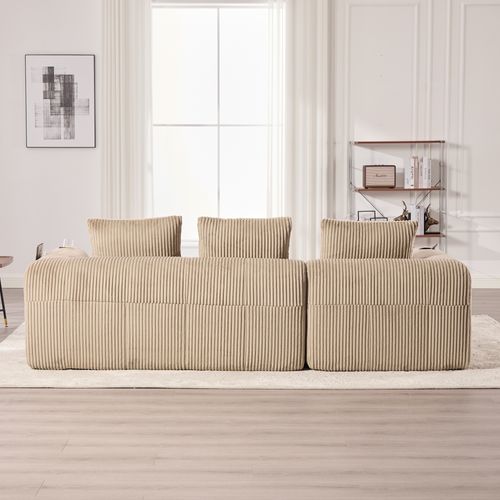 Canapé Modulable 4 Places Avec Poches Latérales,porte-gobelet Et 3 Coussins En Velours Côtelé Marron