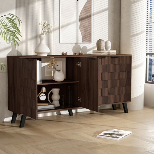 Buffet Moderne - 4 Portes - Bois Foncé - Meuble De Rangement Pratique - Salon, Chambre -bois