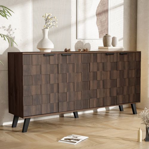 Buffet Moderne - 4 Portes - Bois Foncé - Meuble De Rangement Pratique - Salon, Chambre -bois