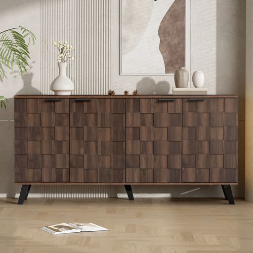 Buffet Moderne - 4 Portes - Bois Foncé - Meuble De Rangement Pratique - Salon, Chambre -bois