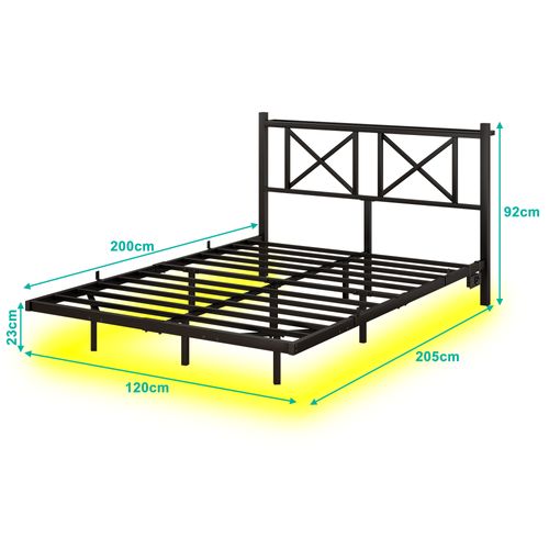 Lit Simple 120x200 Cm - Lit Ado Avec Rangements Et LED Multicolore - Prises USB - Cadre Métal - Noir