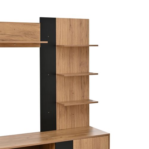 Ensemble Meuble TV - 3 Armoires - Étagères - Compatible TV 80 Pouces - Panneaux Particules - Naturel