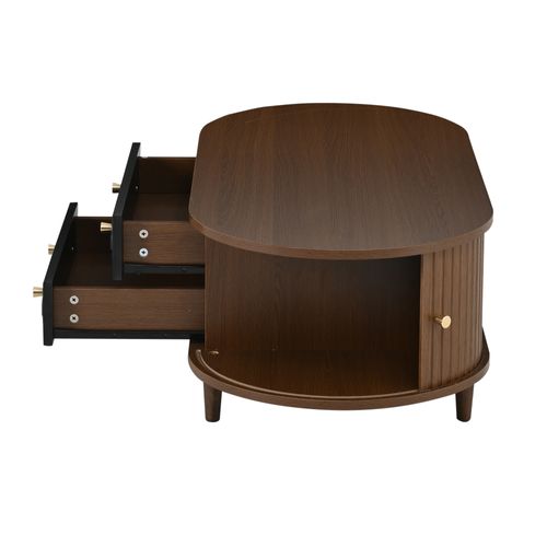 Table Basse - Rangements - 2 Tiroirs Et Portes Coulissantes - Panneau De Particules - Noyer Et Noir