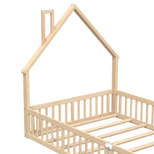 Lit Enfant 140x190 - Lit Cabane Enfant -sommier -design Maison Avec Cheminée Décorative -mdf Naturel