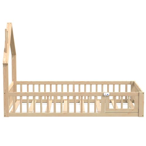 Lit Enfant 90x200 - Lit Cabane Enfant - Sommier à Lattes Inclus - Cheminée Décorative -mdf Naturel