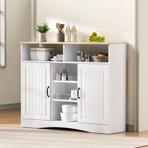 Îlot De Cuisine - Chariot De Cuisine Mobile Avec Table Pliante Et Rangement Ouvert - Mdf Pb - Blanc