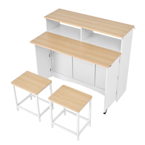 Îlot De Cuisine - Chariot De Cuisine Mobile Avec Table Pliante Et Rangement Ouvert - Mdf Pb - Blanc
