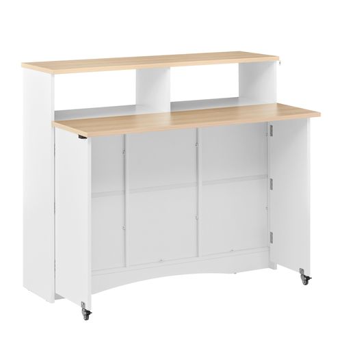Îlot De Cuisine - Chariot De Cuisine Mobile Avec Table Pliante Et Rangement Ouvert - Mdf Pb - Blanc