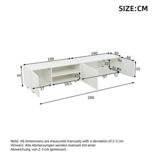 Meuble TV Design Imprimé - 3 Portes - Espaces Rangement - Panneaux Particules - Blanc