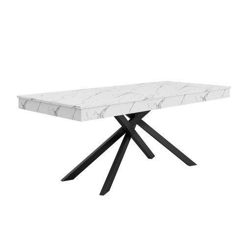 Table à Manger Rectangulaire Extensible -pieds Métal Solides -plateau Épais -6 à 8 Personnes - Blanc