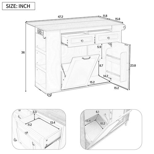 Îlot De Cuisine - Chariot De Cuisine Mobile Avec Porte-serviettes Et Prise Électrique - Mdf - Noir