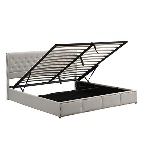 Lit Coffre 140x200 Cm Avec Rangement Tissu Gris