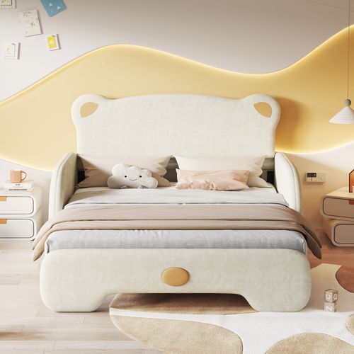 Lit Coffre 140x200 Cm Avec Lit Gigogne En Velours Beige