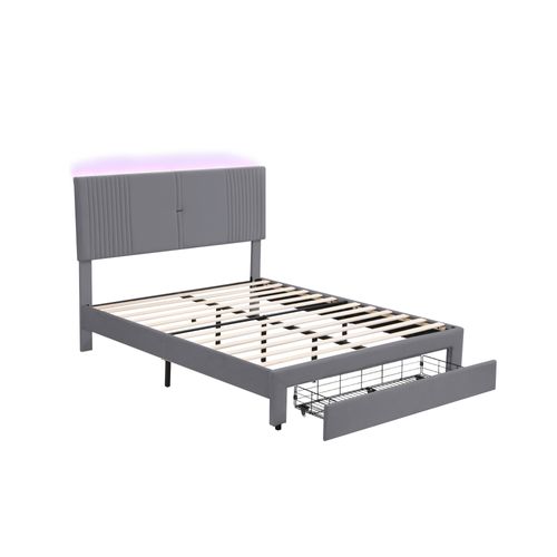 Lit Rembourré 140x200 Cm Avec Structure à Tiroir Tissu Gris