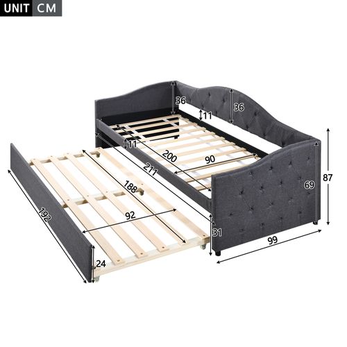 Canapé-lit 90x200 Cm Avec Lit Gigogne En Mdf Tissu Gris