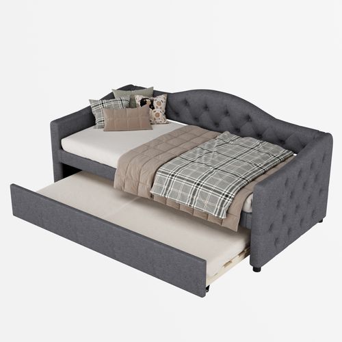 Canapé-lit 90x200 Cm Avec Lit Gigogne En Mdf Tissu Gris