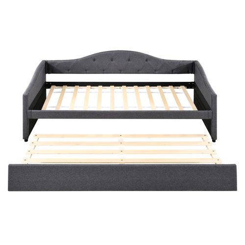 Canapé-lit 90x200 Cm Avec Lit Gigogne En Mdf Tissu Gris