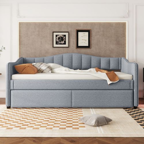 Lit Simple 90x200 Cm Avec Lit Gigogne Tissu Gris