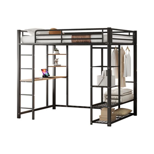 Lit Mezzanine 140x200 Cm Avec Structure En Métal Noir