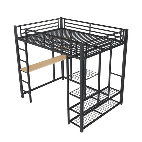 Lit Mezzanine 140x200 Cm Avec Structure En Métal Noir