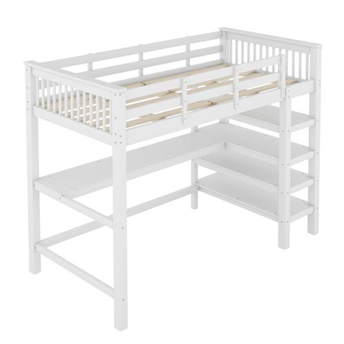 Lit Mezzanine 90x200 Cm Avec Bureau Et Rangements Blanc