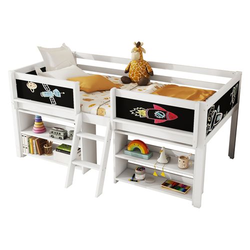 Lit Mezzanine 90x200 Cm Avec Structure En Pin Et Mdf Blanc