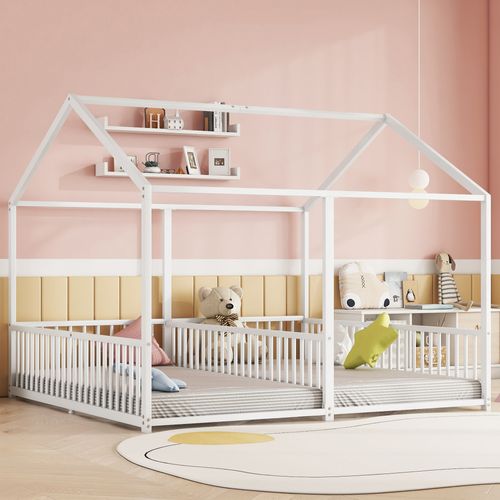 Lit enfant 90x200 Cm Avec Structure En Métal Blanc