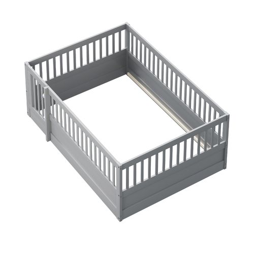 Lit Simple 140x200 Cm Avec Structure Au Sol Avec Barrières Et Porte Gris