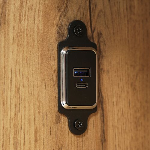 Lit Double 180x200 Cm Avec Structure Bois Et Métal Tête De Lit Avec LED Et USB