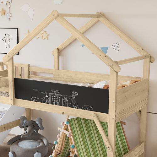 Lit Superposé 90x200 Cm Avec Escalier De Rangement Blanc Et Naturel