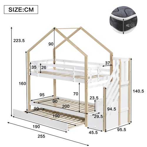Lit Superposé 90x200 Cm Avec Lit Gigogne 90x190 Cm