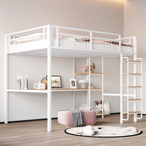 Lit Mezzanine 140x200 Cm Avec Structure Métallique Blanc