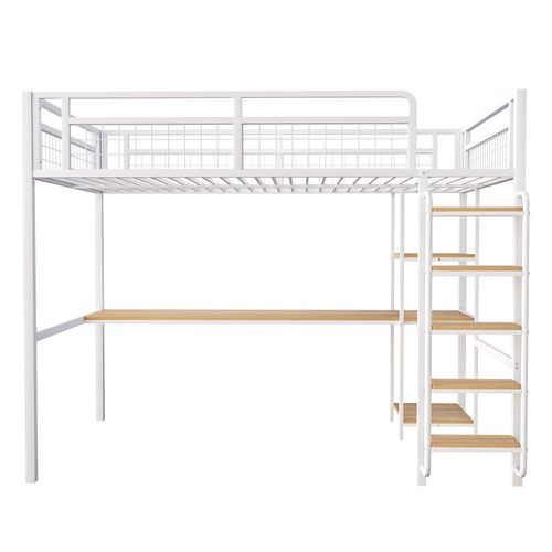 Lit Mezzanine 140x200 Cm Avec Structure Métallique Blanc