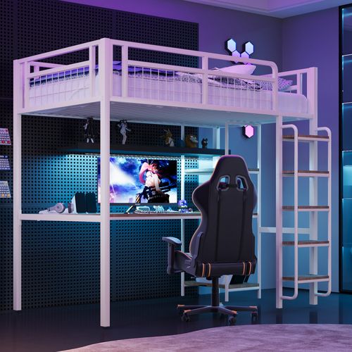 Lit Mezzanine 90x200 Cm Avec Structure En Métal Blanc