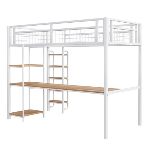 Lit Mezzanine 90x200 Cm Avec Structure En Métal Blanc