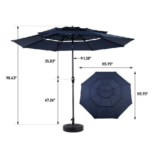 Parasol Double 14,8 Ft Avec Structure En Acier Bleu Marine