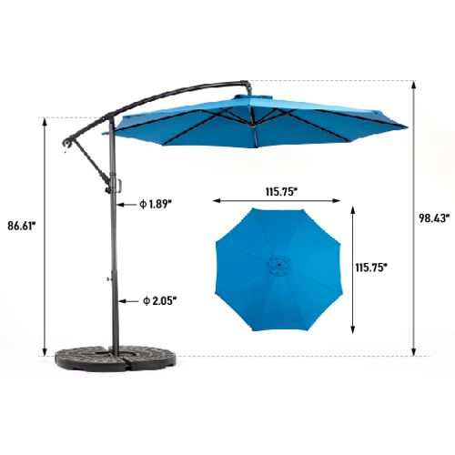 Parasol Double 14,8 Ft Avec Mât En Acier Bleu Marine