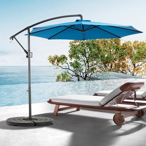 Parasol Double 14,8 Ft Avec Mât En Acier Bleu Marine
