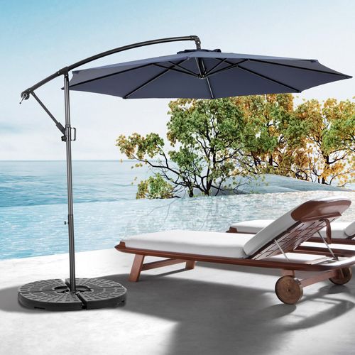 Parasol Double 14,8 Ft Avec Mât En Acier Bleu Marine