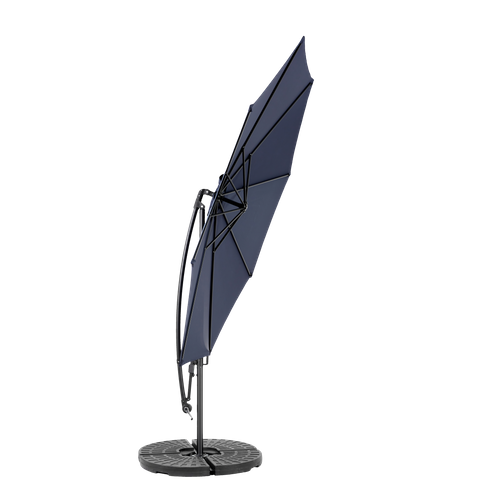 Parasol Double 14,8 Ft Avec Mât En Acier Bleu Marine