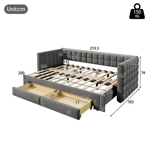 lit gigogne 90x200 Cm Avec Structure En Mdf Velours Gris